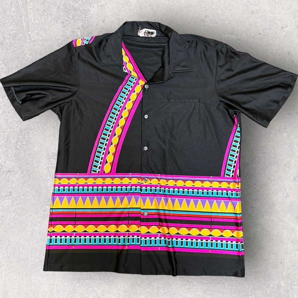 Vintage Liberty‎ House Short Sleeve Hawaiian Shirt Geometric Black Fits Size XL